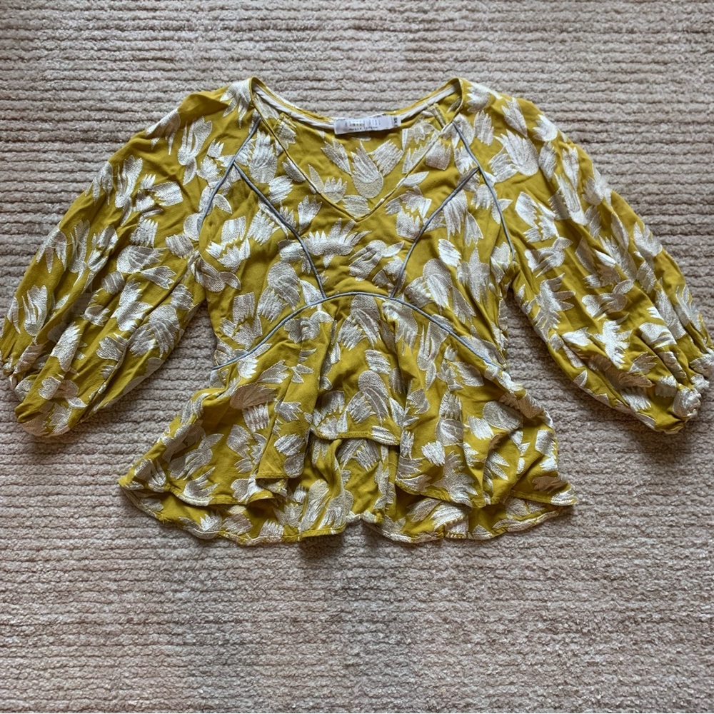 Hunter Bell Embroidered Grayson Top Chartreuse Size XS